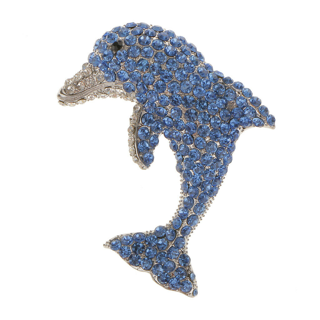 Fashion Crystal Rhinestone Dolphin Design Brooch Pin Women Animal Jewelry