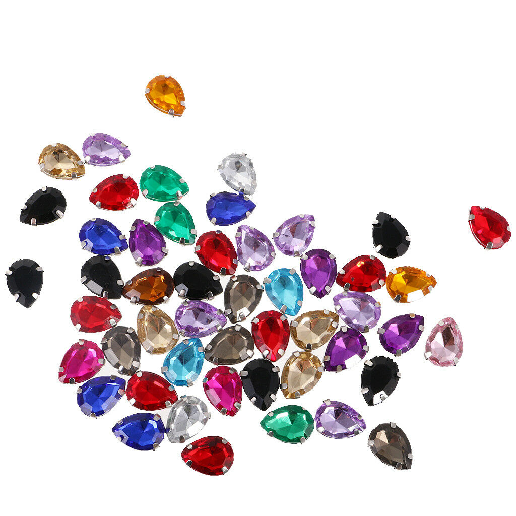 50pcs 10x14mm Drip Acrylic Sewing Rhinestone Buttons Flatback Embellishments