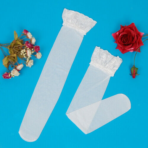 White Sheer Lace Top Thigh High Stockings