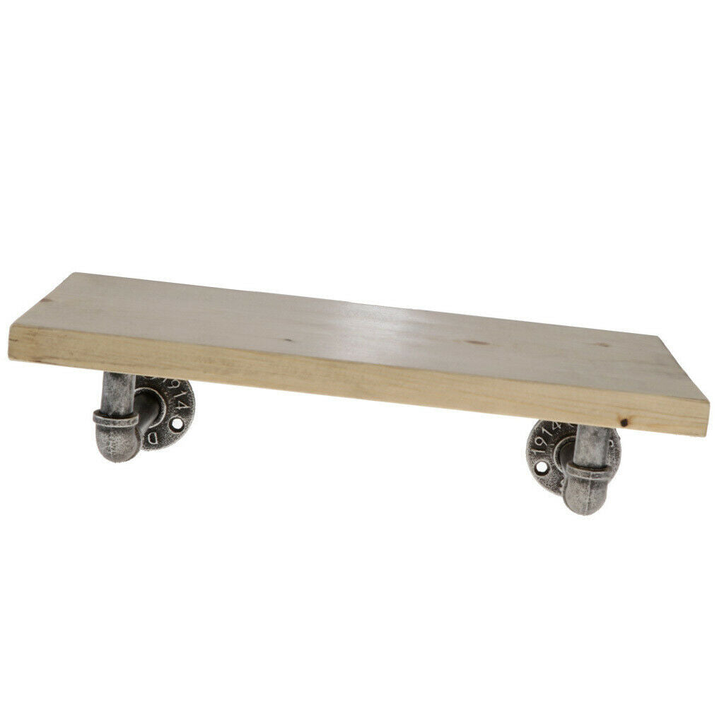 Industrial Pipe Bracket Heavy Duty Iron Wall Storage Shelf Rack Wood Color
