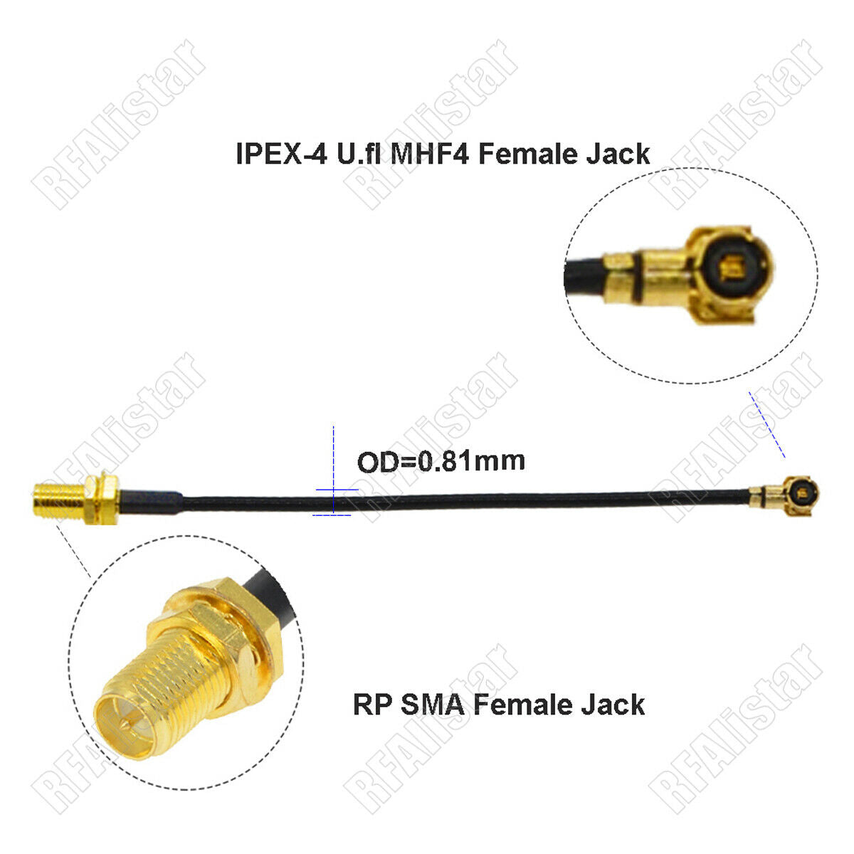 100x IPEX MHF4 to RP-SMA Female 0.81mm Cable for PCI Wifi Router M.2 Cards 30cm