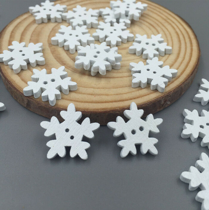 100PCs Crafts Christmas Snowflake Wooden Buttons Fit Sewing Scrapbooking 18mm