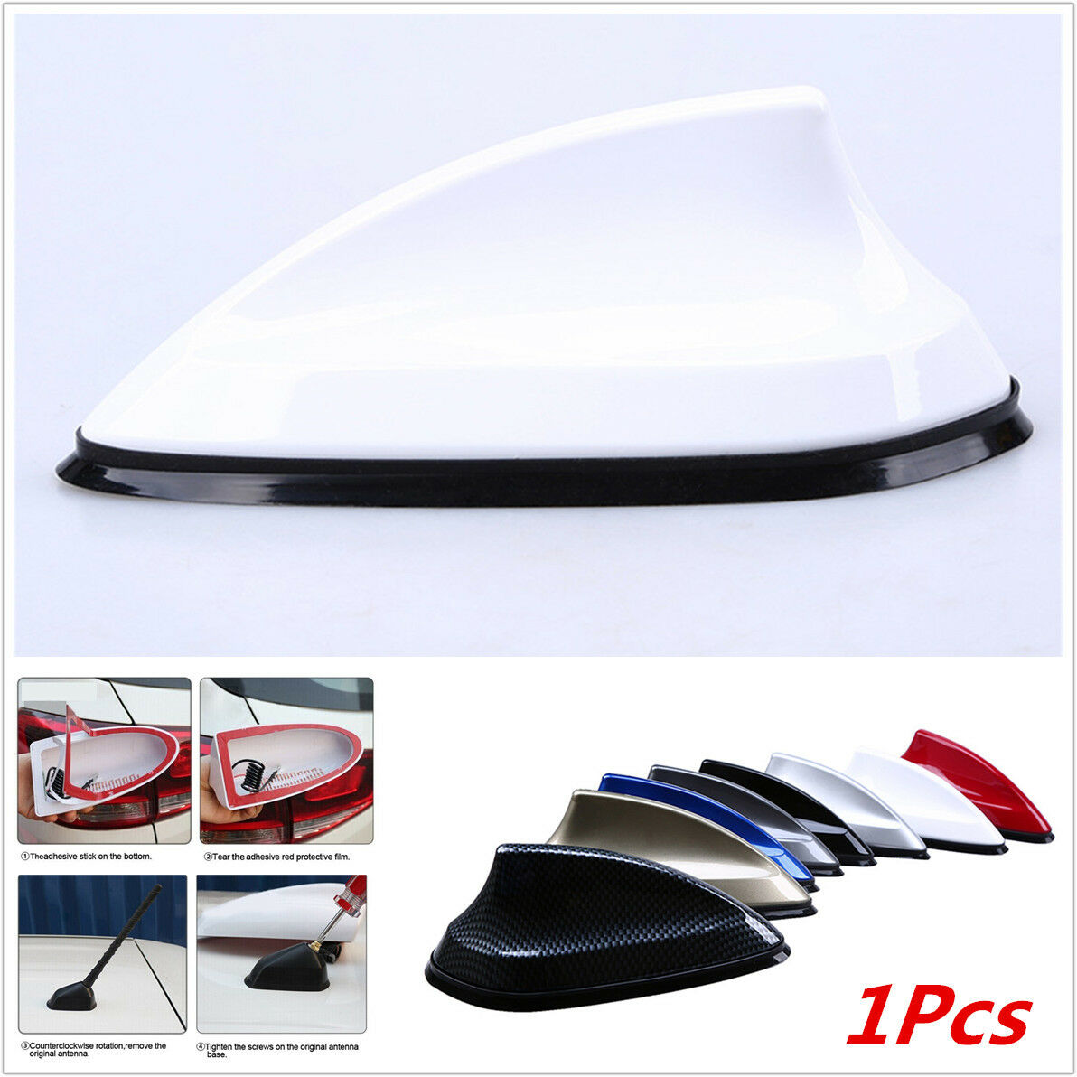 1x White Shark Fin Car Roof Aerial FM AM Radio Signal Replacement Antenna Decor