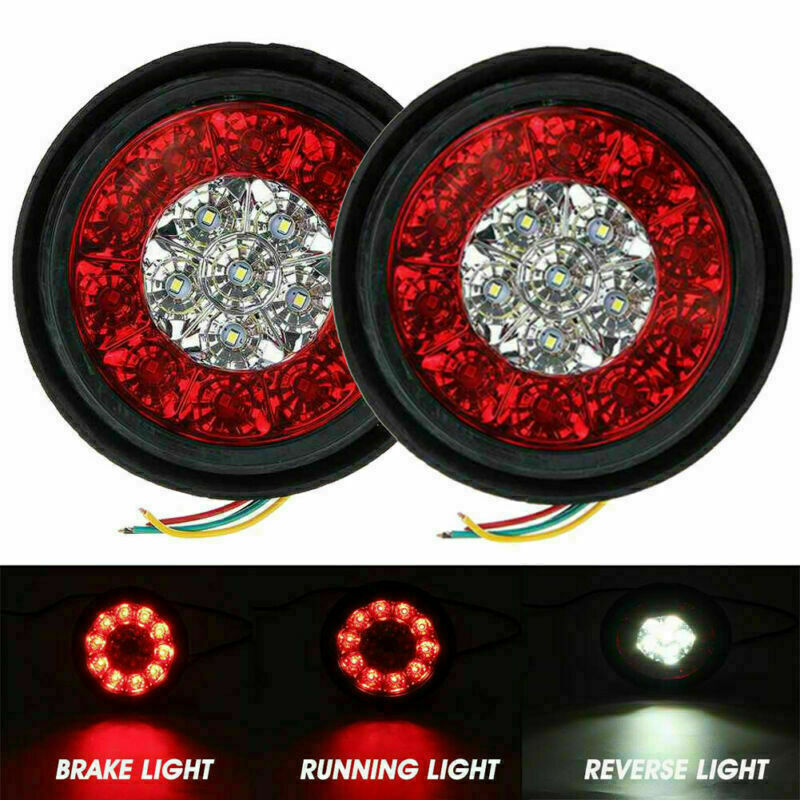 2x 4" Red White Round 16LED Tail Lights Reverse Backup Light Truck Boat Trailer
