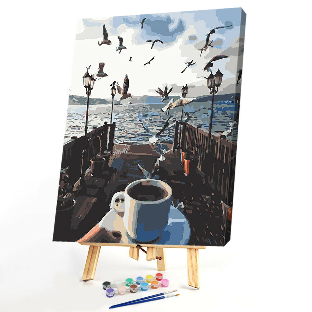 Hand Painted Artwork Frameless DIY Seaside Bird Painting By Numbers Kit @
