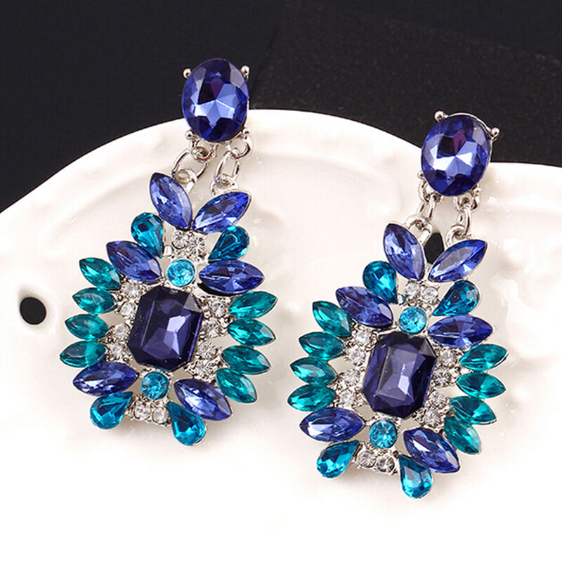 1Pair Luxury Women Crystal Rhinestone Big Dangle Drop Earrings Stud Jewelry B Qx