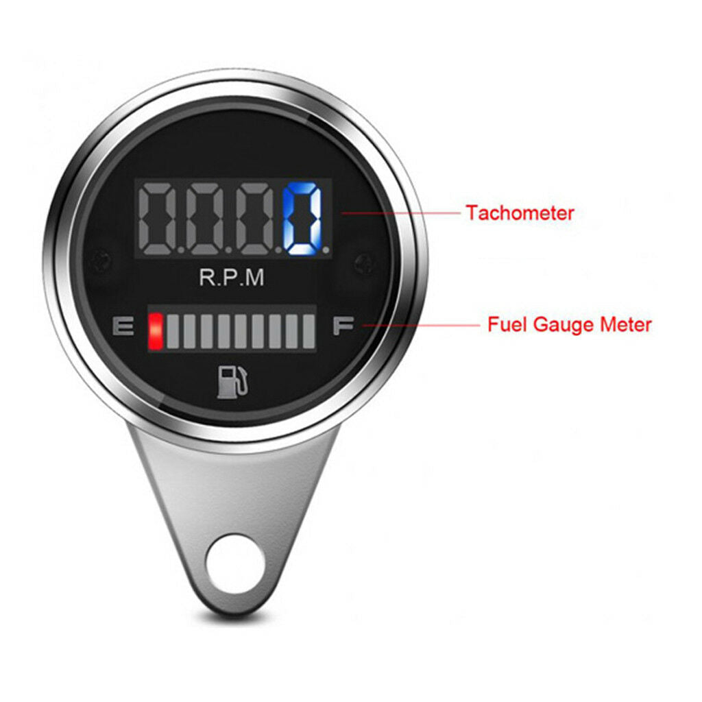 Universal Motorcycle Tachometer Oil Fuel Level Gauge Meter LED Digital