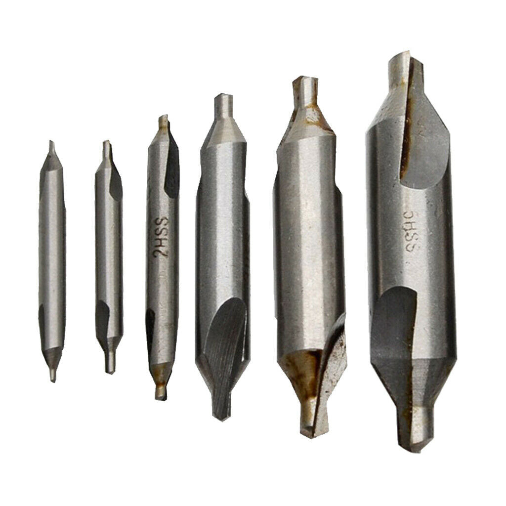 Set of 6 HSS Centre Drills 1/1.5/2/3/4/5mm Metal Lathe Working Tools Accs.
