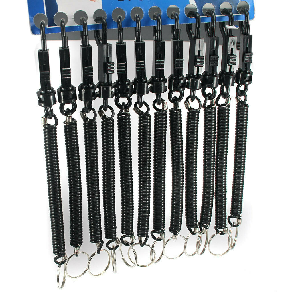 12x Retractable Coil Key Chain Theftproof Plastic String Keyring Black