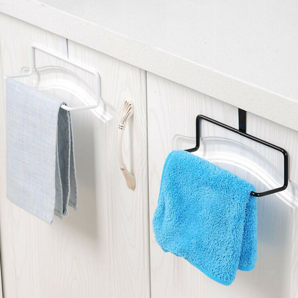 Over Door Tea Towel Holder Rack Rail Cupboard Hanger Kitchen Bar Hook Black