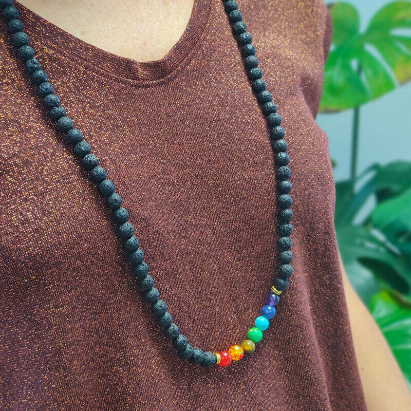 Necklace« Healing Of 7 Chakras » IN Stones Lava - New