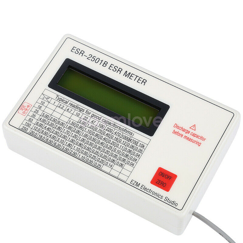 ESR2501B Capacitor ESR DCR Tester Test In Circuit Capacitance Meter w/ Test Clip