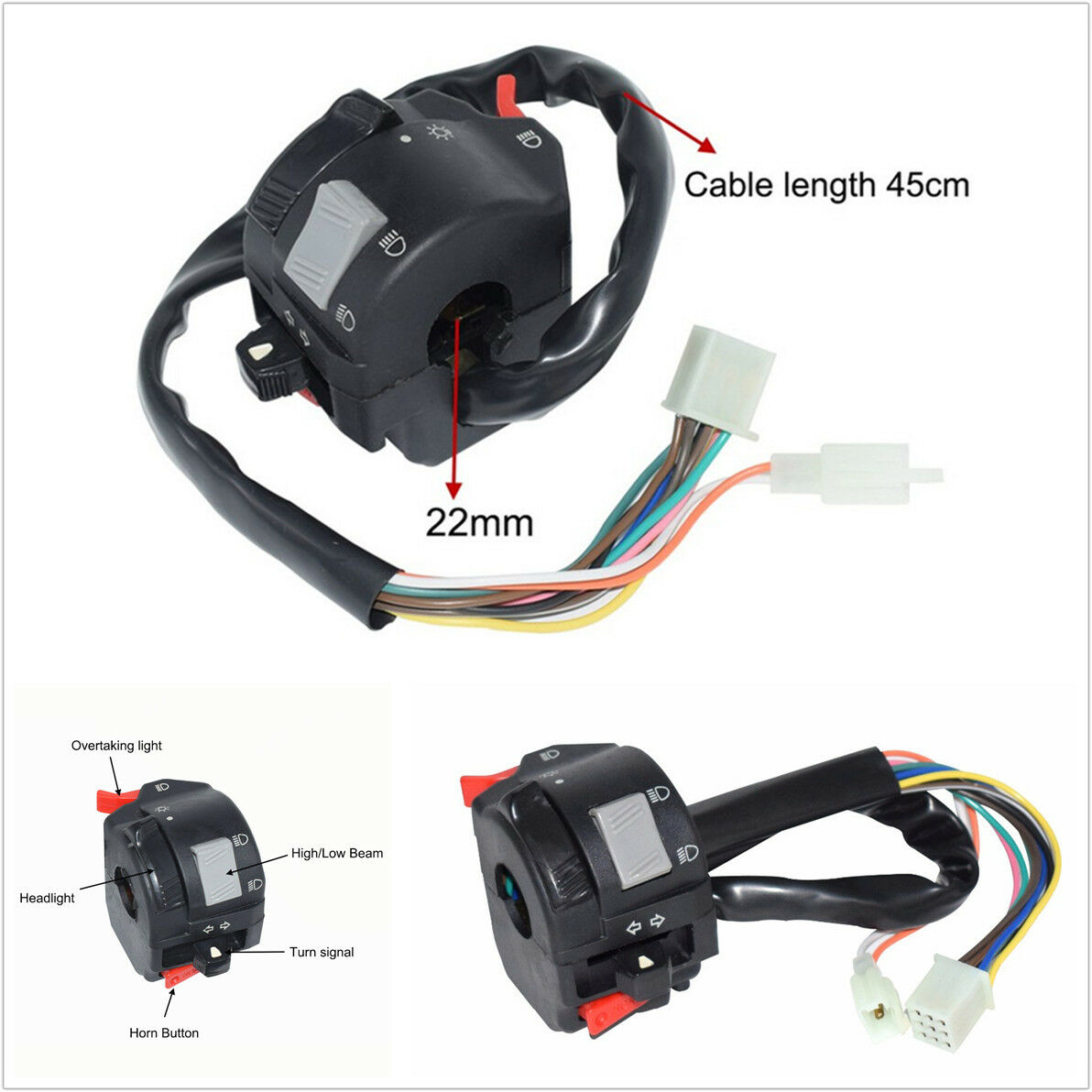 1x 22mm Motorcycle Handlebar Control Headlight Fog Light Turn Signal Horn Switch