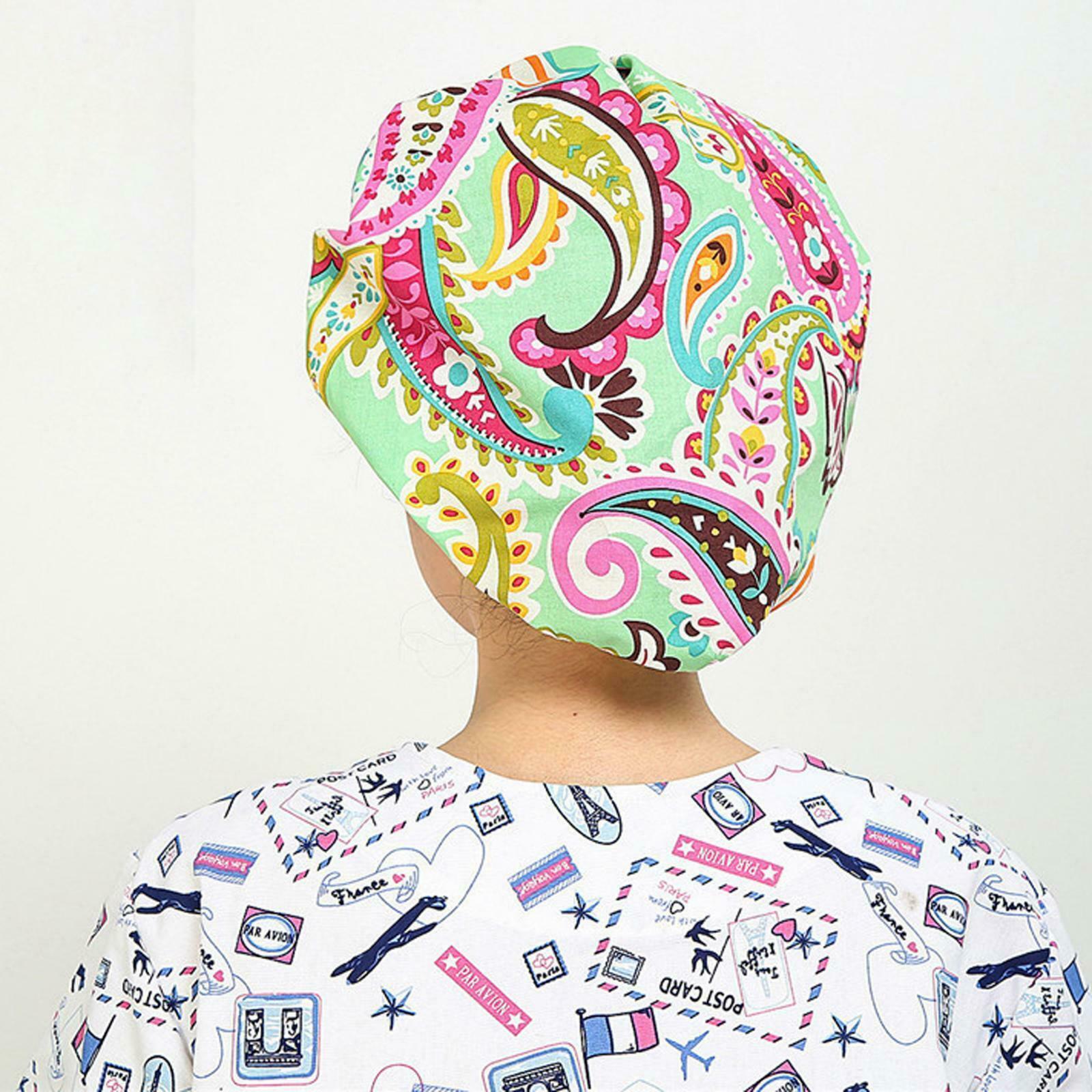 Doctor Nurse   Floral Scrub   Surgical Surgery Kitchen Hat Adjust Green