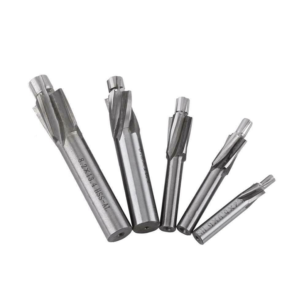 M3-M8 5 Piece of Pilot Slot Drill Tool for End Mills with 4-Blade Countersink