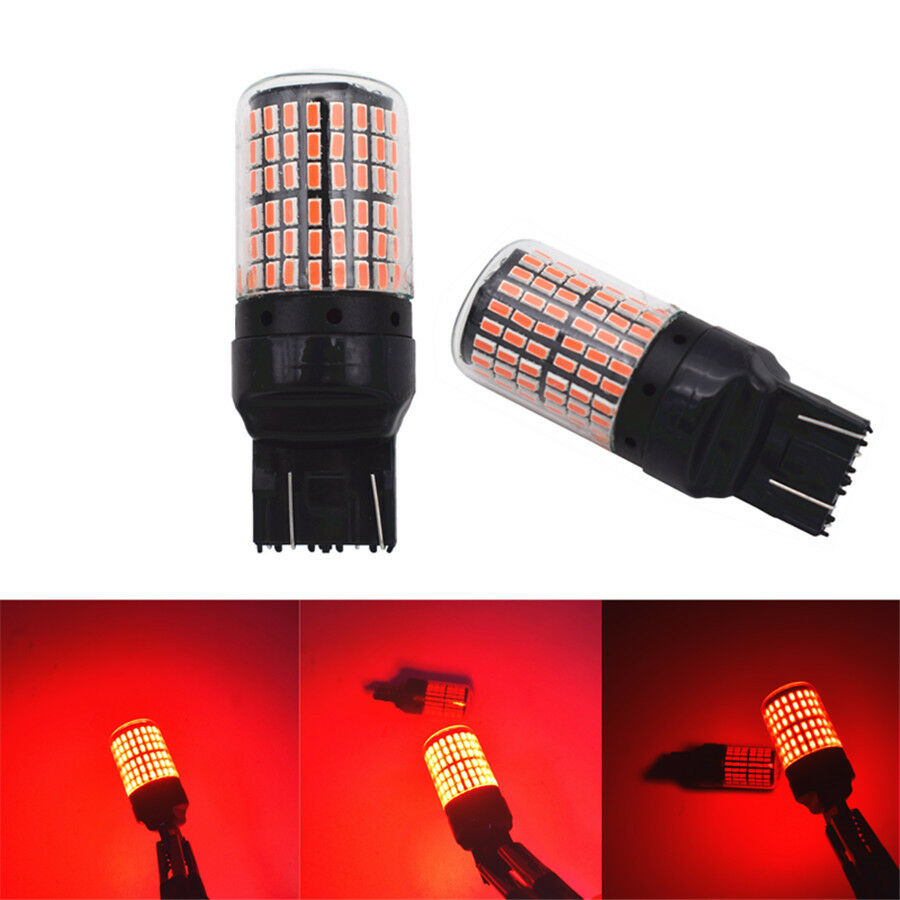 2Pcs T20 7443 3014 144SMD Red LED Canbus Flashing Strobe Alert Brake Tail Light