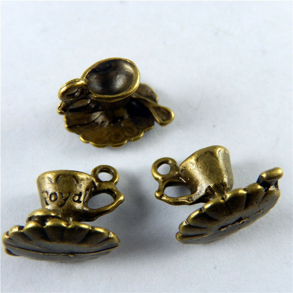 12x11x11mm Bronze Alloy Mini Coffee Cups Craft Charms Pendants Findings 20 pcs