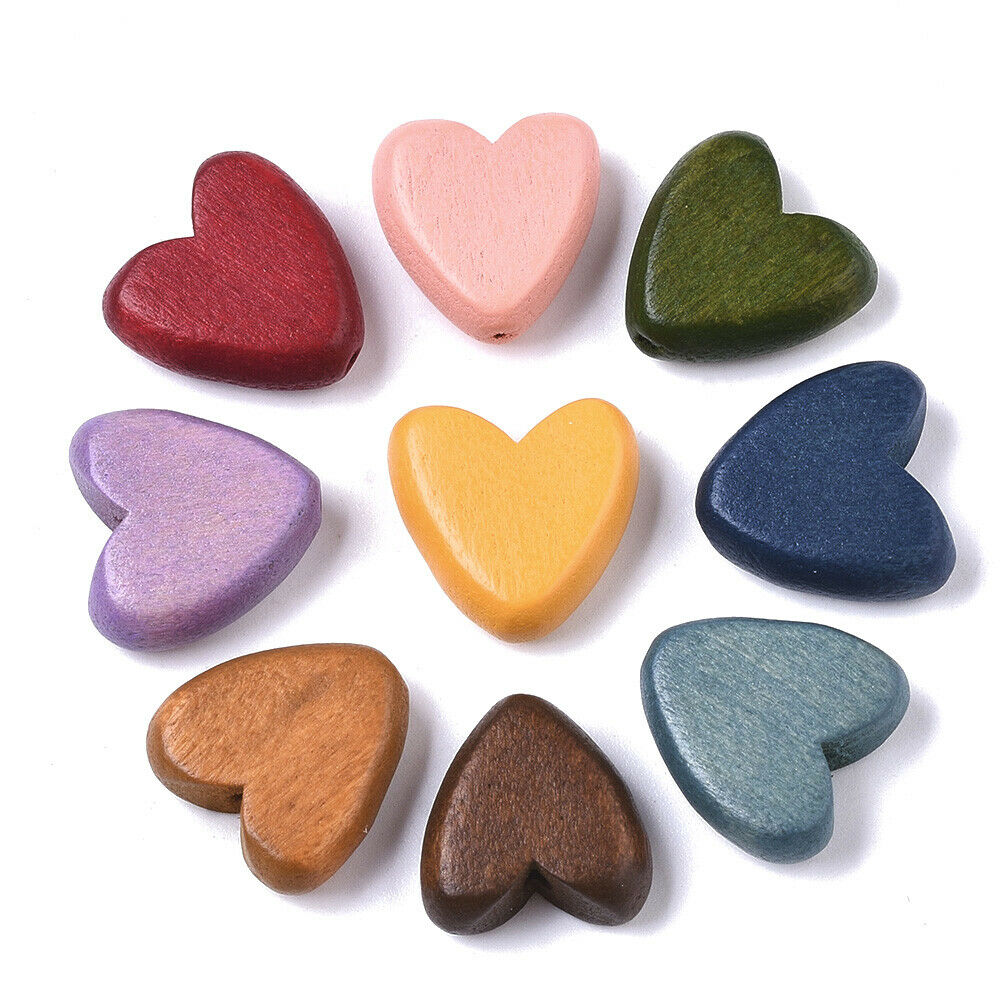 50pcs Painted Wood Heart Beads Smooth Spacer Beading Jewelry accessorie 15.5mm