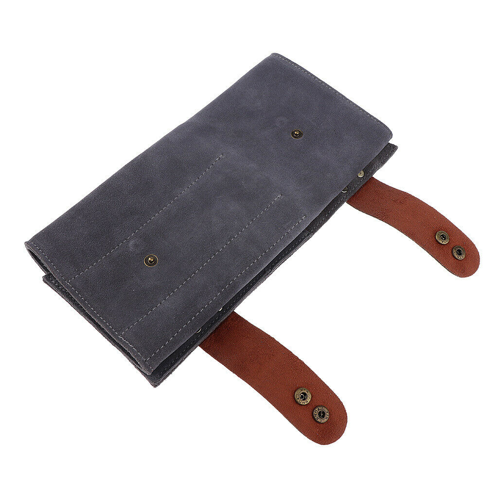 Durable Leather Hair Cutting Scissors Pouch Rolled Bag for Hairdresser Grey