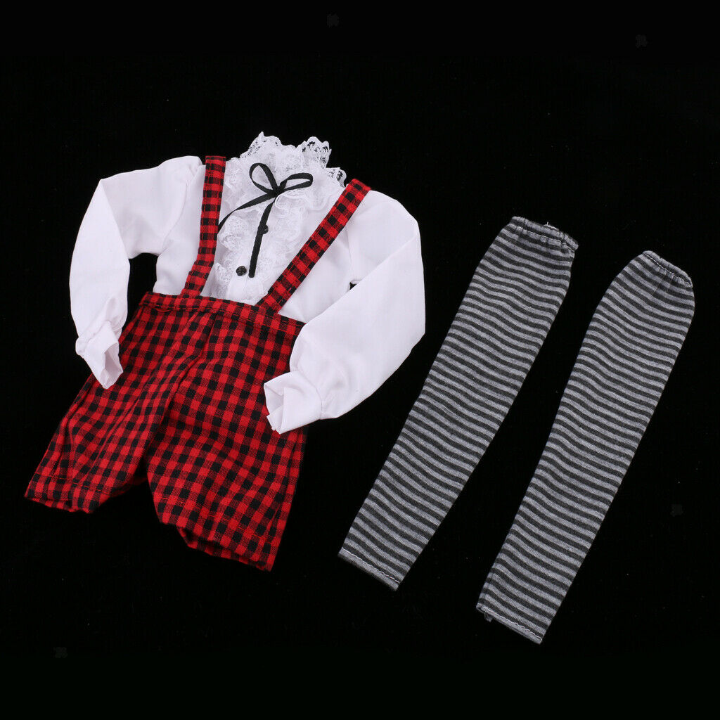 1/3 BJD Fancy White Blouse Plaid Suspender Pants Set Clothes for 60cm Fairy
