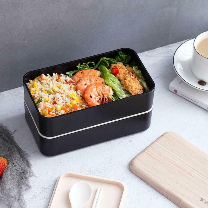 Wooden Cover Double-layer PS PP PE Material Lunch Boxes Microwavable for Student