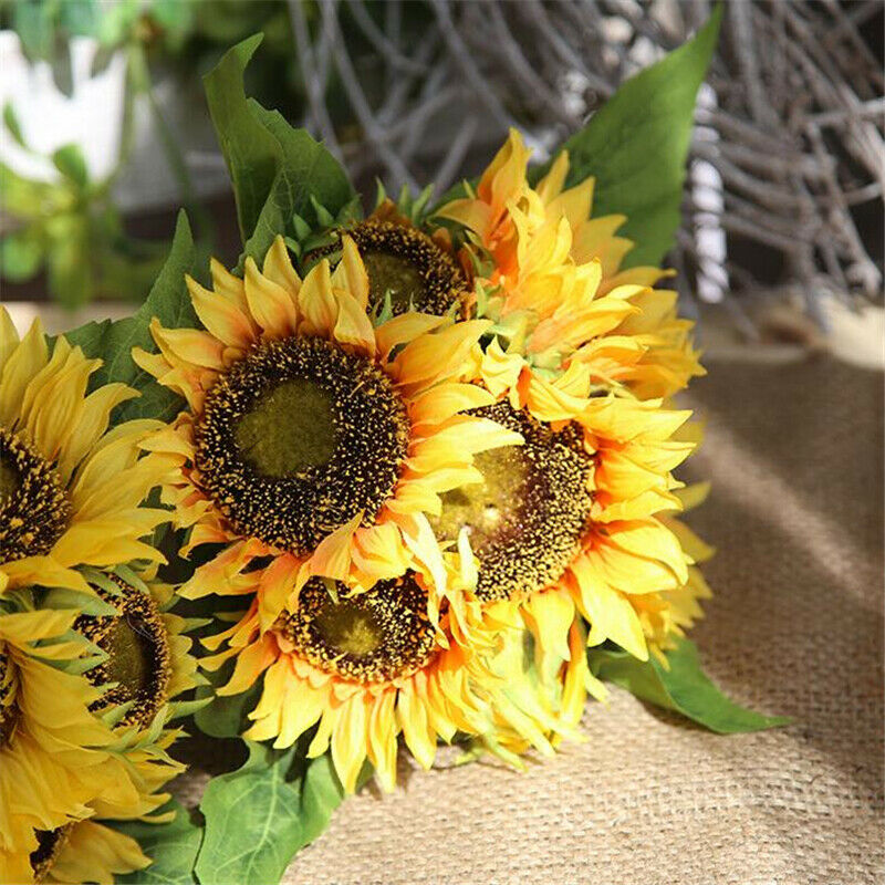 7 Heads Elegant Yellow Sunflower Silk Artificial Flowers Bouquet Home Decor