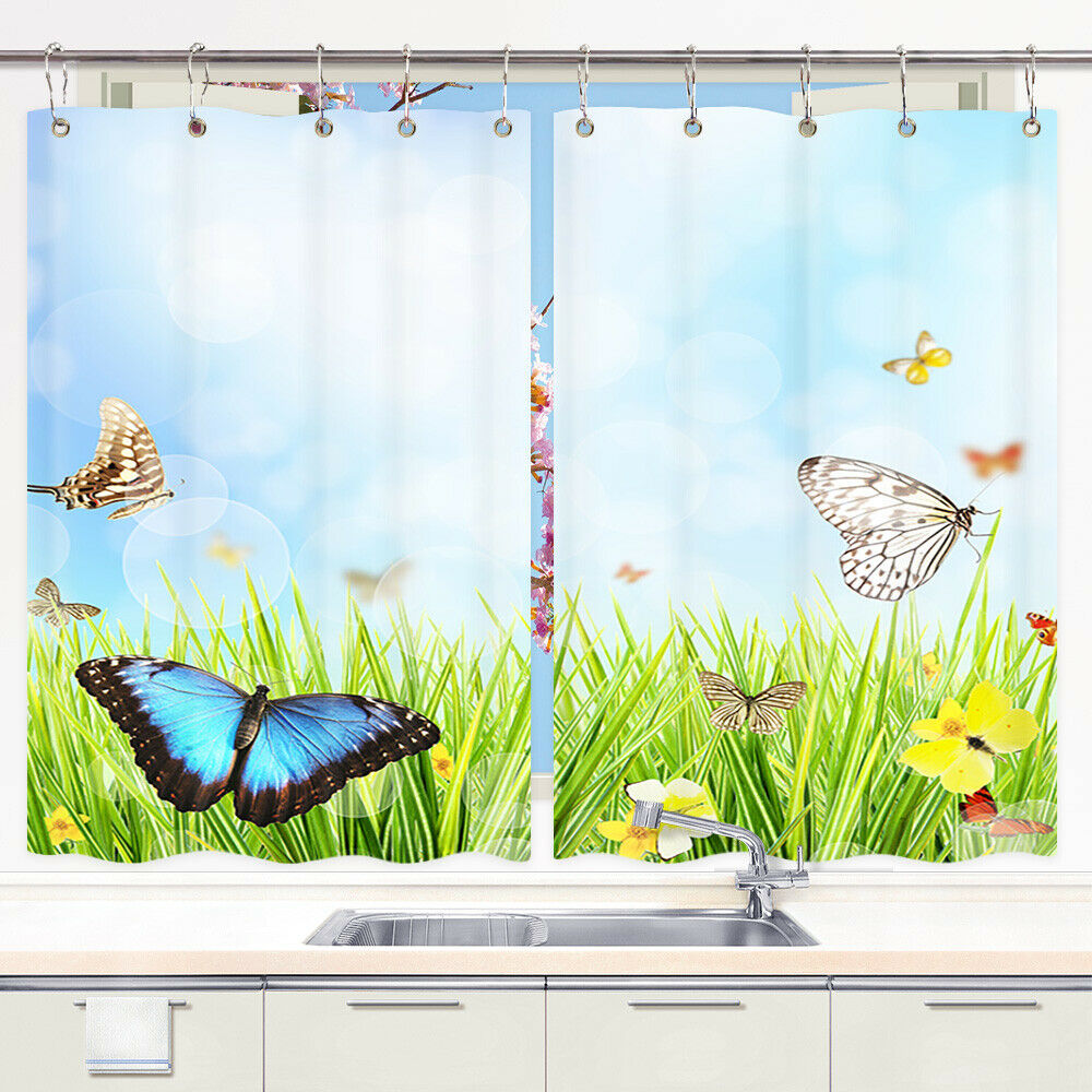Butterfly and Flower Window Curtain Treatments Kitchen Curtains 2 Panels 55X39"