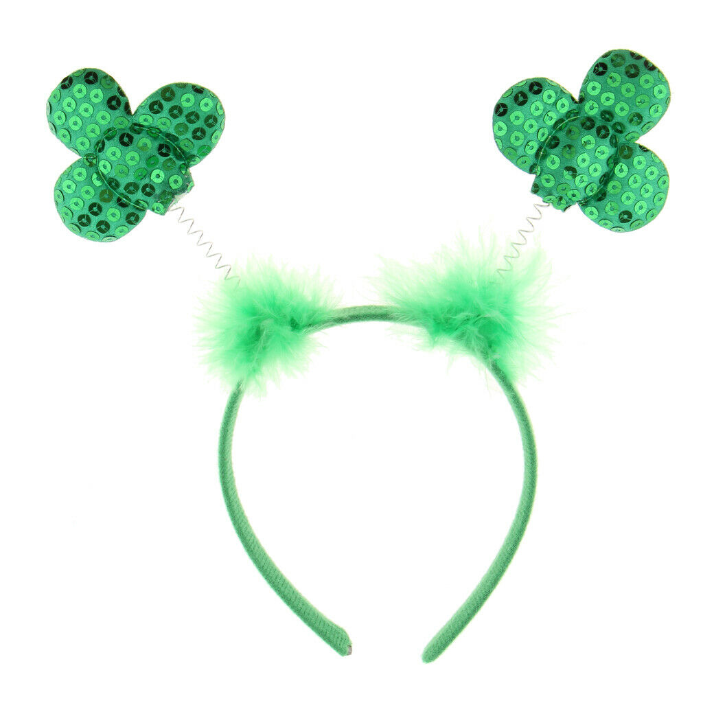 St Patricks Day Green Shiny Sequins Shamrock Headband Bopper Party Wear Prop