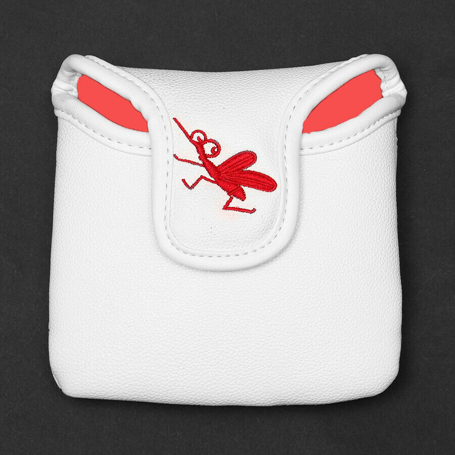White Square Mallet Putter Head Cover Magnetic Spider Embroidery For Golf Club