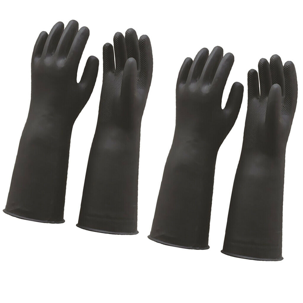 2 Pairs Heavy Duty Industrial Latex Rubber Gloves  Resistant Black 60cm