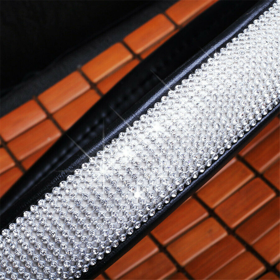 15''Luxury Bling Bling Rhinestone Plush PU Leather Car Steering Wheel Cover