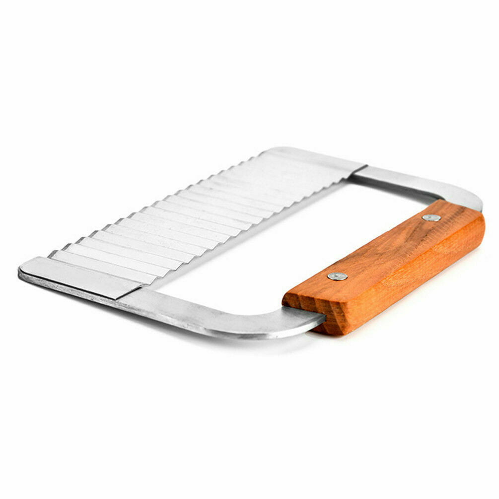 Hardwood Handle Crinkle Wax Vegetable Soap Cutter Stainless Steel Wavy Slicer