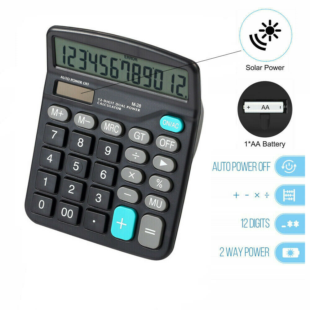 Solar Battery Desktop Calculator Basic 12-Digit Large Display Office Business
