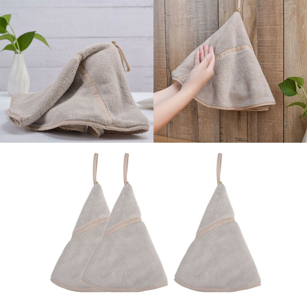 3x Luxury Cotton Hand Face Towel Wash Cloth Hanky with Hanging Loop Brown