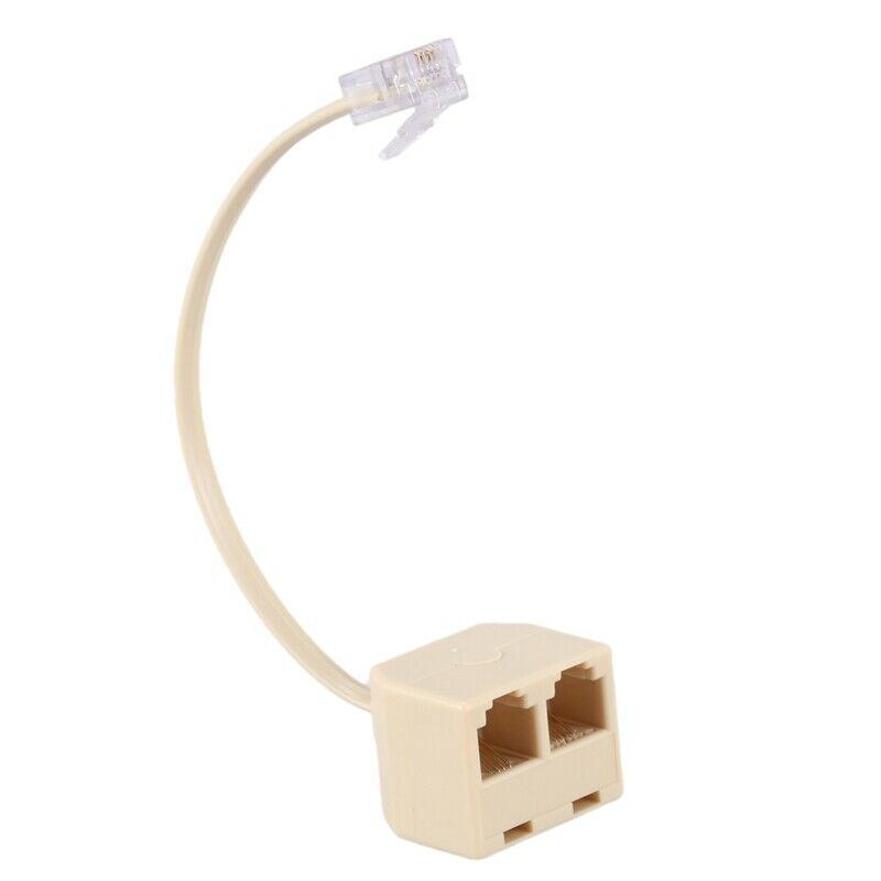 RJ11 6P4C 2 Way Outlet Telephone Jack Line Splitter Adapter Beige Q8S3S3