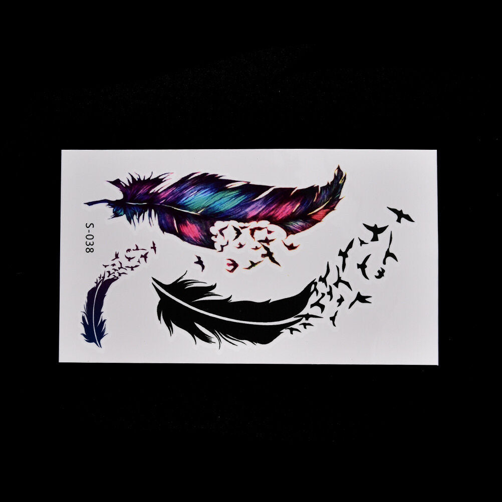 Large Feather Pattern Removable Waterproof Temporary Tattoo Body Arts StickeBDA