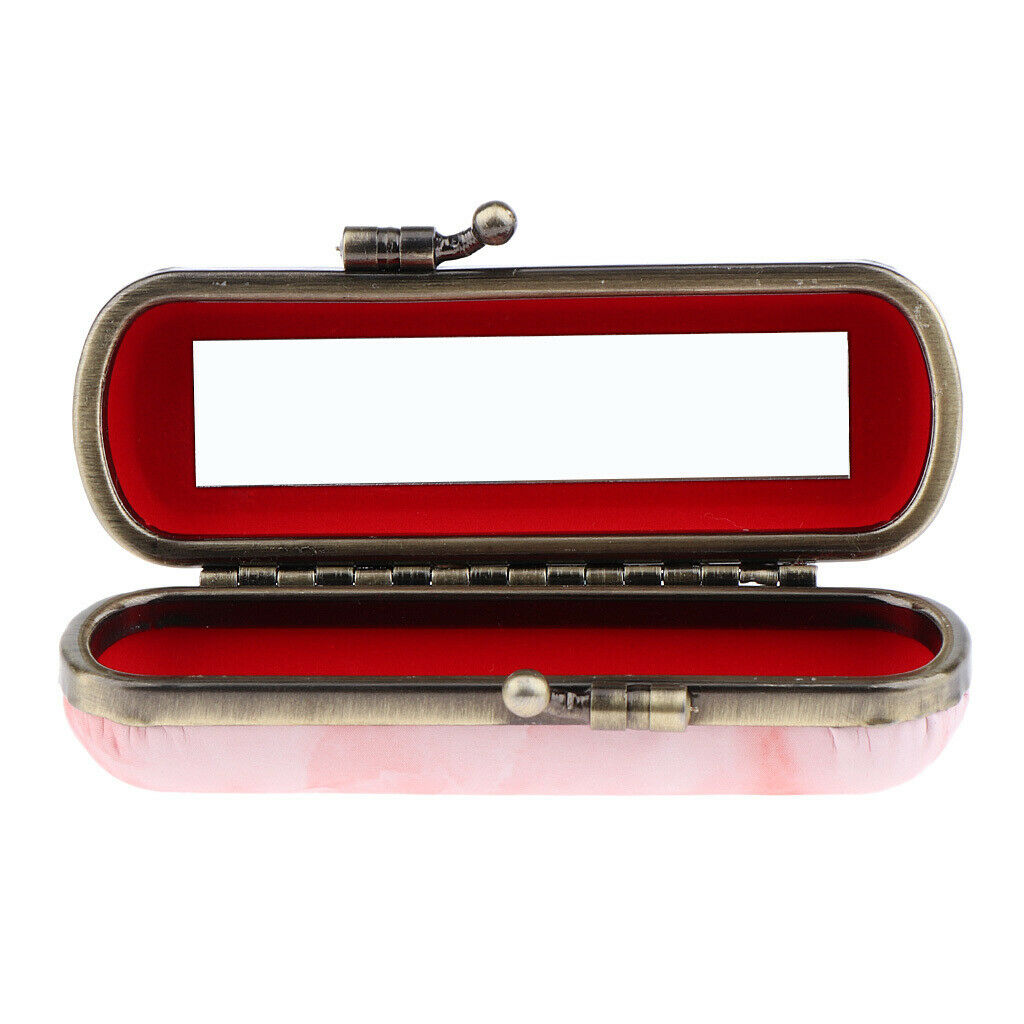 Makeup Holder Lipstick Case Storage Box with Mirror for Purse Orange Pink