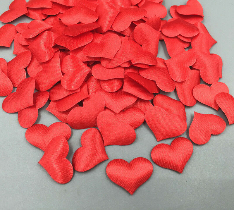 100pcs red satin applique hearts weddings decoration Scrapbooking Sewing 20mm