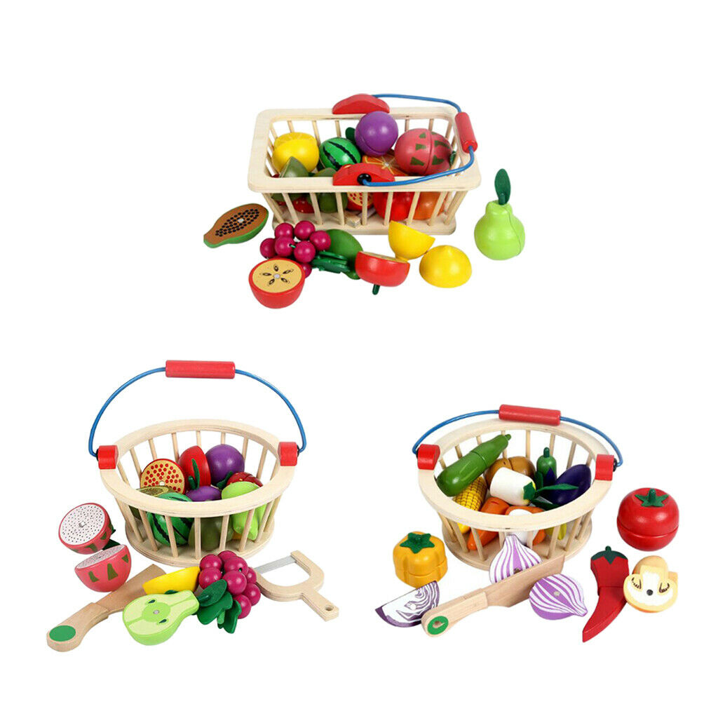 Wooden Role Play Cutting Toys Kids Kitchen Food Playset Children Cookware