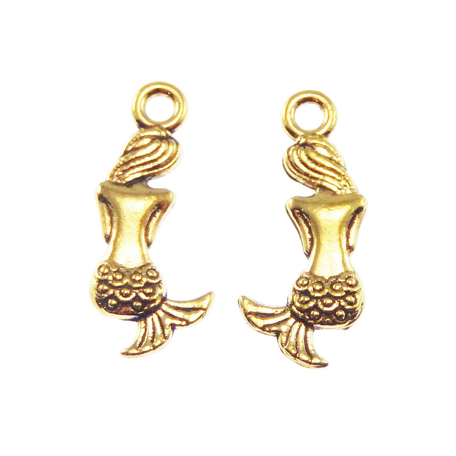 30 pcs Golden Alloy Cute Mermaid Charms Dangles Earring Pendant Findings 20x8 MM