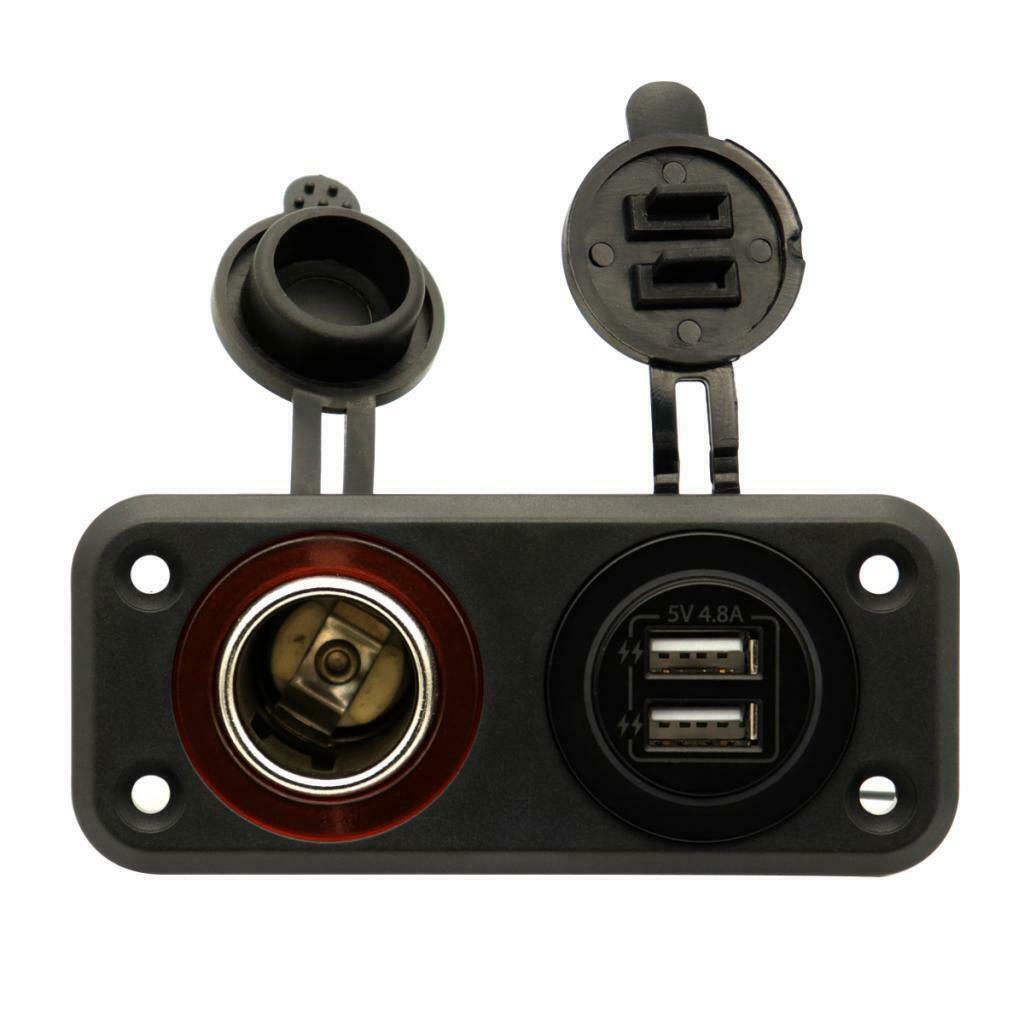 12V Boat  Lighter Socket Splitter Waterproof Dual USB Car Socket Panel