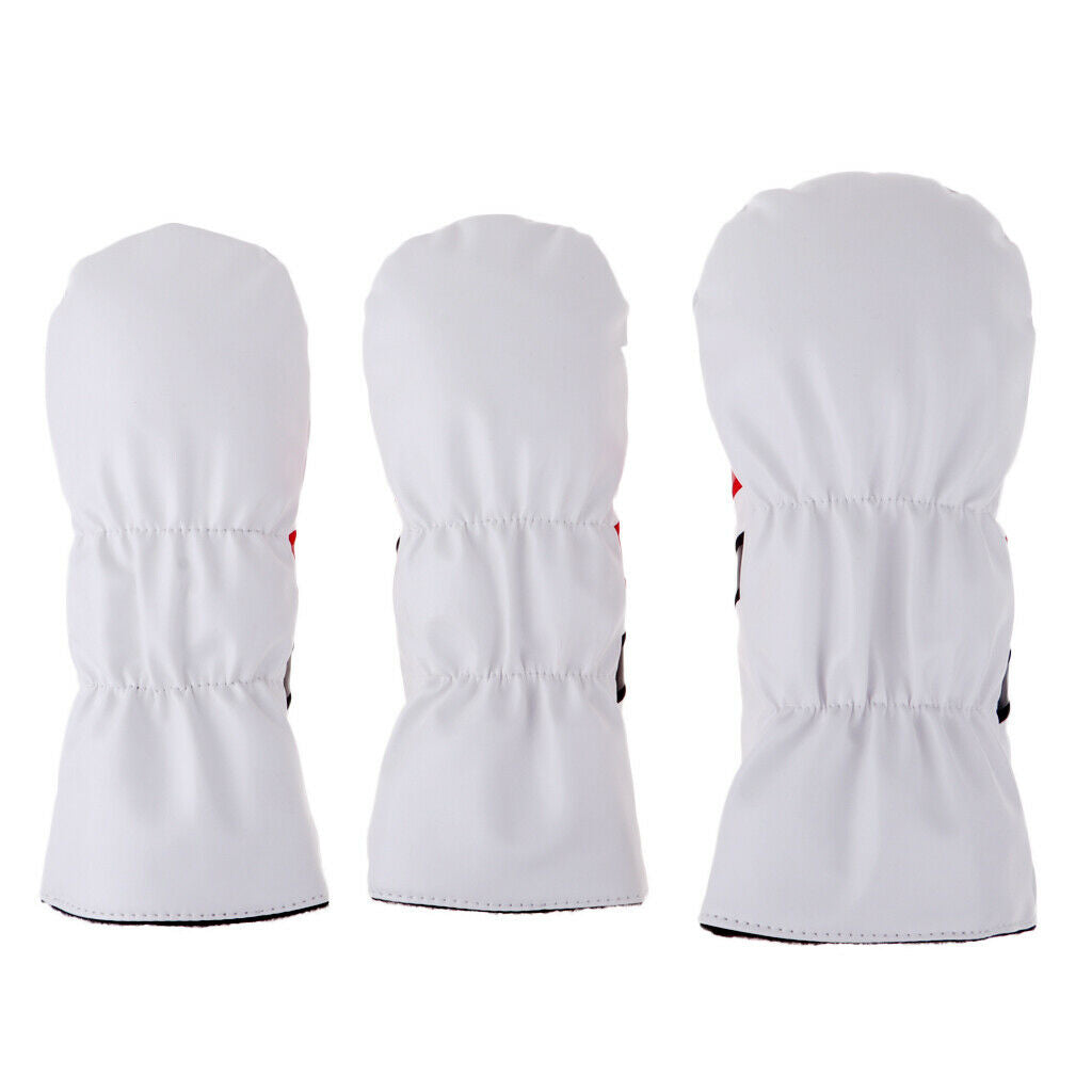 Golf Driver Head Cover, 3 or 5 Fairway Woods Headcovers Set of 3 White