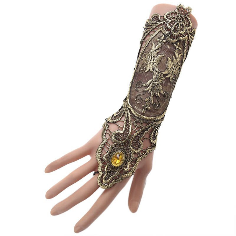 Gothic Steampunk Lace Cuff  Fingerless Glove Arm Warmer Bracelet Black G .l8