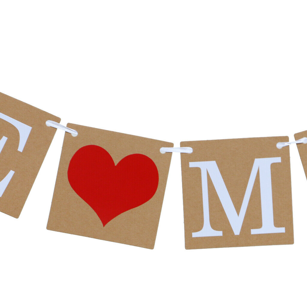 Mothers Day Banner Kraft Paper Heart WE LOVE MOM Bunting Home Hanging Decor