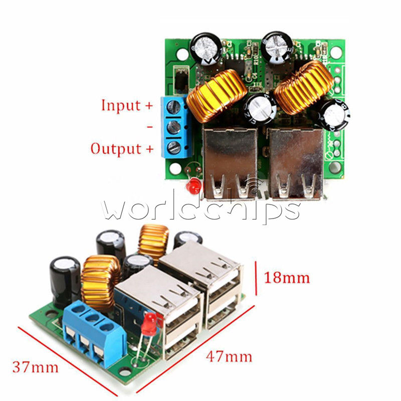 DC 12V 24V 40V to 5V 5A Converter 4-USB Port Step-down Power Supply Buck Module