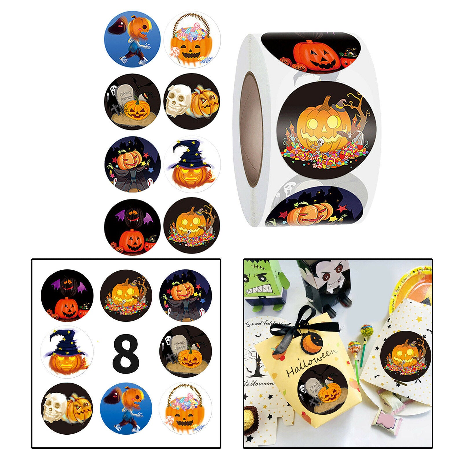 Halloween Stickers Self-Adhesive Labels Seal Gift Tags Party Gift Wrapping