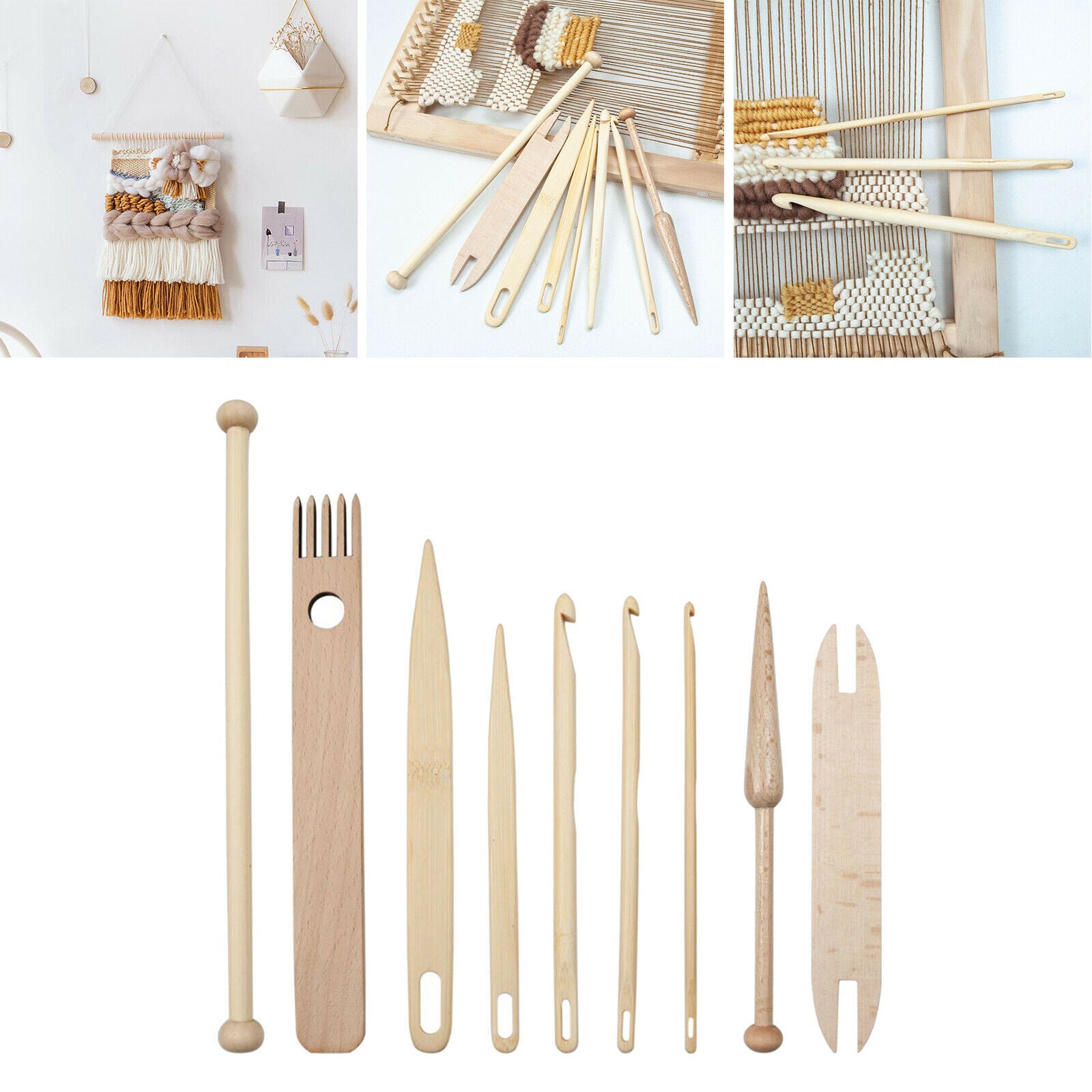 9pcs Weaving Loom Tools Wooden Crochet Needle for DIY Tapestry Hat Making