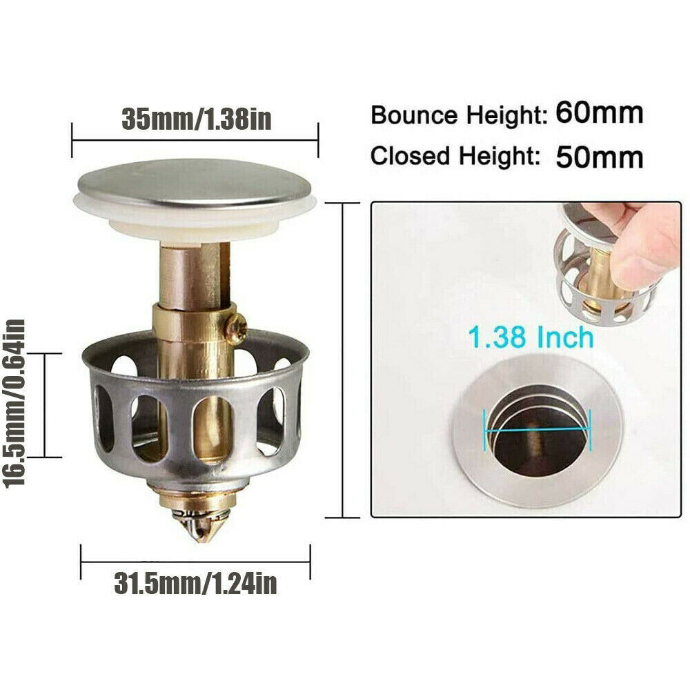 Universal wash Basin Bounce Drain Filter Pop Up  Bathroom Toilet Sink Drain Plug