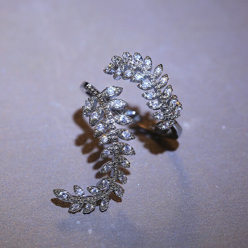 Fashion Leaf Opening Ring for Women Wedding Party Finger Ring Adjustable .l8