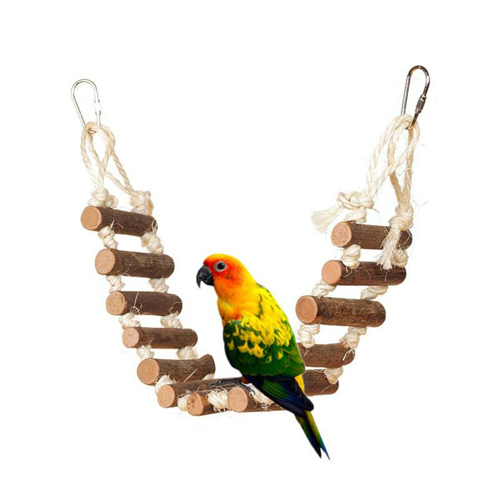 Pet Bird Parrot Hamster Cage Wooden Ladder Hammock Swing Hanging Perch Toys